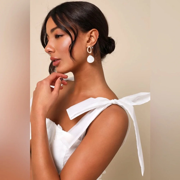 Lulus-Effortlessly Sweet White Tulle 3D Floral Tie-Strap Midi Dress (Medium) - Picture 3 of 5